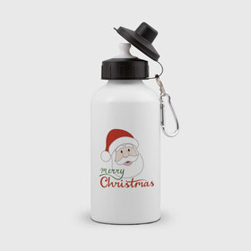 Бутылка спортивная с принтом Merry Christmas , металл | емкость — 500 мл, в комплекте две пластиковые крышки и карабин для крепления | 
