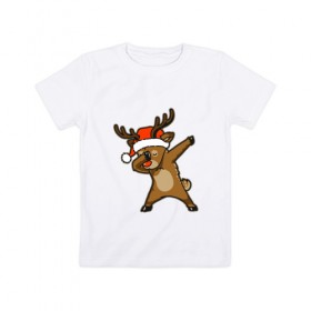 Детская футболка хлопок с принтом Dabbing Deer , 100% хлопок | круглый вырез горловины, полуприлегающий силуэт, длина до линии бедер | 