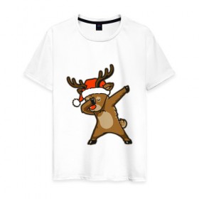 Мужская футболка хлопок с принтом Dabbing Deer , 100% хлопок | прямой крой, круглый вырез горловины, длина до линии бедер, слегка спущенное плечо. | Тематика изображения на принте: 