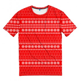 Мужская футболка 3D с принтом Рождественский узор , 100% полиэфир | прямой крой, круглый вырез горловины, длина до линии бедер | 