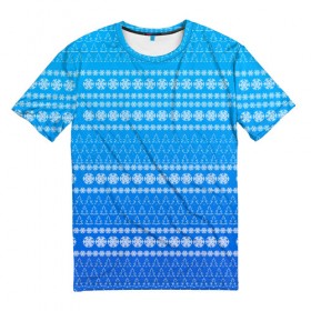 Мужская футболка 3D с принтом Зимние узоры , 100% полиэфир | прямой крой, круглый вырез горловины, длина до линии бедер | 