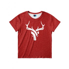 Детская футболка 3D с принтом New Year Deer , 100% гипоаллергенный полиэфир | прямой крой, круглый вырез горловины, длина до линии бедер, чуть спущенное плечо, ткань немного тянется | 