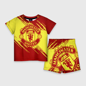 Детский костюм с шортами 3D с принтом Манчестер Юнайтед ,  |  | Тематика изображения на принте: manchester | manchester united | mufc | red devils | клубная | красные дьяволы | манчестер | манчестер юнайтед | фанатская | футбольная | футбольный клуб | юнайтед