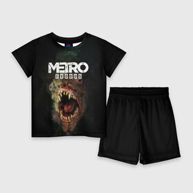 Детский костюм с шортами 3D с принтом Metro Exodus ,  |  | Тематика изображения на принте: 2019 | 2033 | exodus | game | logo | metro | апокалипсис | герой | зубы | игра | исход | лого | метро | монстр | персонаж | сталкер