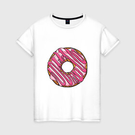 Женская футболка хлопок с принтом Пончик , 100% хлопок | прямой крой, круглый вырез горловины, длина до линии бедер, слегка спущенное плечо | donut | simpsons | барт | вкус | гомер | еда | кафе | кок | кухня | пища | повар | пончик | ресторан | симпсоны | сладкий