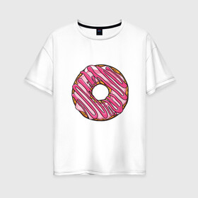 Женская футболка хлопок Oversize с принтом Пончик , 100% хлопок | свободный крой, круглый ворот, спущенный рукав, длина до линии бедер
 | donut | simpsons | барт | вкус | гомер | еда | кафе | кок | кухня | пища | повар | пончик | ресторан | симпсоны | сладкий