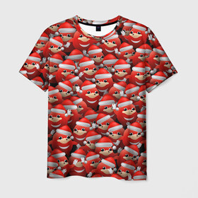 Мужская футболка 3D с принтом Новогодние наклзы , 100% полиэфир | прямой крой, круглый вырез горловины, длина до линии бедер | da way | meme | ехидна | колпак | красный | мем | наклз | новогодний | новый год | соник | шапка