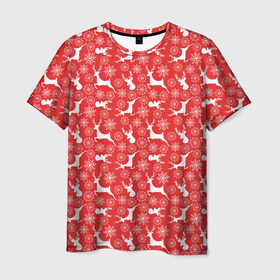 Мужская футболка 3D с принтом Рождественские Олени , 100% полиэфир | прямой крой, круглый вырез горловины, длина до линии бедер | 