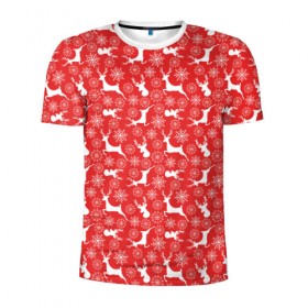 Мужская футболка 3D спортивная с принтом Рождественские Олени , 100% полиэстер с улучшенными характеристиками | приталенный силуэт, круглая горловина, широкие плечи, сужается к линии бедра | 