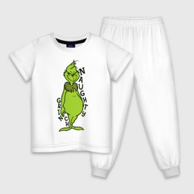 Детская пижама хлопок с принтом Naughty Grinch , 100% хлопок |  брюки и футболка прямого кроя, без карманов, на брюках мягкая резинка на поясе и по низу штанин
 | grinch | гринч | новый год | рождество