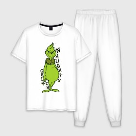 Мужская пижама хлопок с принтом Naughty Grinch , 100% хлопок | брюки и футболка прямого кроя, без карманов, на брюках мягкая резинка на поясе и по низу штанин
 | grinch | гринч | новый год | рождество