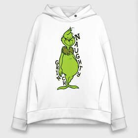 Женское худи Oversize хлопок с принтом Naughty Grinch , френч-терри — 70% хлопок, 30% полиэстер. Мягкий теплый начес внутри —100% хлопок | боковые карманы, эластичные манжеты и нижняя кромка, капюшон на магнитной кнопке | grinch | гринч | новый год | рождество