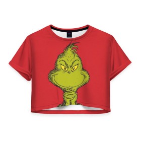 Женская футболка Cropp-top с принтом Grinch , 100% полиэстер | круглая горловина, длина футболки до линии талии, рукава с отворотами | grinch | гринч | новый год | рождество