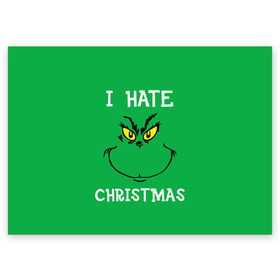 Поздравительная открытка с принтом I hate christmas , 100% бумага | плотность бумаги 280 г/м2, матовая, на обратной стороне линовка и место для марки
 | grinch | гринч | новый год | рождество