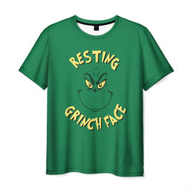 Мужская футболка 3D с принтом Resting Grinch Face , 100% полиэфир | прямой крой, круглый вырез горловины, длина до линии бедер | grinch | гринч | новый год | рождество