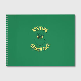 Альбом для рисования с принтом Resting Grinch Face , 100% бумага
 | матовая бумага, плотность 200 мг. | grinch | гринч | новый год | рождество