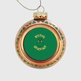 Стеклянный ёлочный шар с принтом Resting Grinch Face , Стекло | Диаметр: 80 мм | grinch | гринч | новый год | рождество