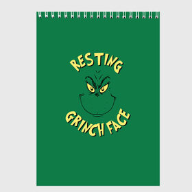 Скетчбук с принтом Resting Grinch Face , 100% бумага
 | 48 листов, плотность листов — 100 г/м2, плотность картонной обложки — 250 г/м2. Листы скреплены сверху удобной пружинной спиралью | Тематика изображения на принте: grinch | гринч | новый год | рождество