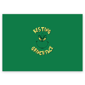 Поздравительная открытка с принтом Resting Grinch Face , 100% бумага | плотность бумаги 280 г/м2, матовая, на обратной стороне линовка и место для марки
 | grinch | гринч | новый год | рождество