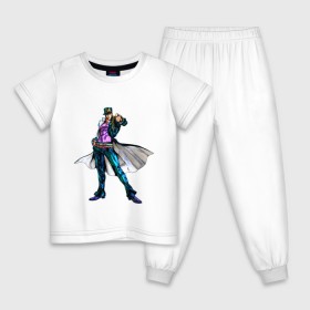 Детская пижама хлопок с принтом Дзётаро Кудзё , 100% хлопок |  брюки и футболка прямого кроя, без карманов, на брюках мягкая резинка на поясе и по низу штанин
 | Тематика изображения на принте: anime | jojo | аниме | джоджо | дзётаро кудзё
