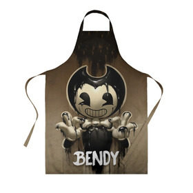 Фартук 3D с принтом Bendy , 100% полиэстер | общий размер — 65 х 85 см, ширина нагрудника — 26 см, горловина — 53 см, длина завязок — 54 см, общий обхват в поясе — 173 см. Принт на завязках и на горловине наносится с двух сторон, на основной части фартука — только с внешней стороны | bendy | bendy in the ink machine | cartoon | game | бенди | игра