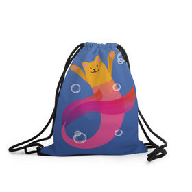 Рюкзак-мешок 3D с принтом Кот русалка , 100% полиэстер | плотность ткани — 200 г/м2, размер — 35 х 45 см; лямки — толстые шнурки, застежка на шнуровке, без карманов и подкладки | Тематика изображения на принте: вода | кот | котик | море | розовый | русалка | рыжий | синий