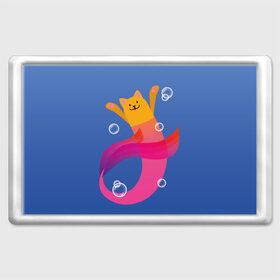 Магнит 45*70 с принтом Кот русалка , Пластик | Размер: 78*52 мм; Размер печати: 70*45 | вода | кот | котик | море | розовый | русалка | рыжий | синий