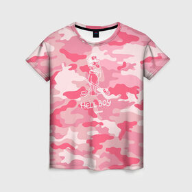 Женская футболка 3D с принтом Hellboy , 100% полиэфир ( синтетическое хлопкоподобное полотно) | прямой крой, круглый вырез горловины, длина до линии бедер | hellboy | hip hop | lil | lil peep | pink | pip | rap | барт | камуфляж | камуфляж розовый | лил | лилпип | пип | реп | симпсон | симпсоны | толстовка лил пипа | хеллбой | хипхоп