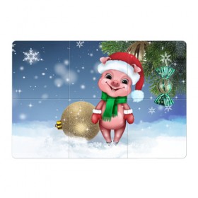 Магнитный плакат 3Х2 с принтом Поросенок , Полимерный материал с магнитным слоем | 6 деталей размером 9*9 см | christmas | елка | зима | игрушка | новый год | поросенок | праздник | рождество | свинка | свинья | символ года | снег | улыбка | хрюшка | шапка | шарик