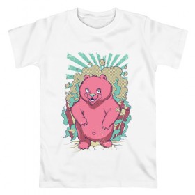 Мужская футболка хлопок с принтом Pink bear , 100% хлопок | прямой крой, круглый вырез горловины, длина до линии бедер, слегка спущенное плечо. | Тематика изображения на принте: арт | графика