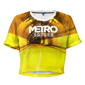 Женская футболка 3D укороченная с принтом METRO EXODUS , 100% полиэстер | круглая горловина, длина футболки до линии талии, рукава с отворотами | 