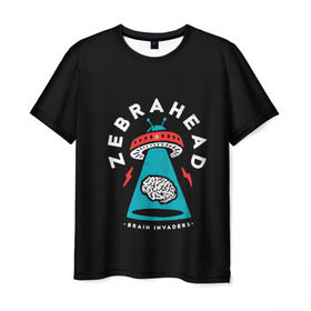 Мужская футболка 3D с принтом Zebrahead - Brain Invaders , 100% полиэфир | прямой крой, круглый вырез горловины, длина до линии бедер | album | brain | core | invaders | mind | rapcore | rock | ufo | zebrahead | альбом | зебрахед | мозг