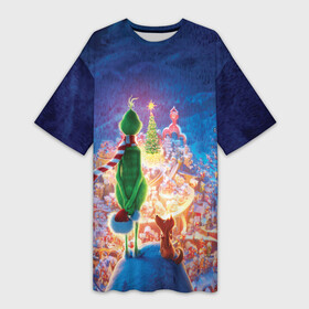 Платье-футболка 3D с принтом Dr. Seuss The Grinch ,  |  | benedict | christmas | cumberbatch | grinch | max | whoville | winter | бенедикт | год | гринч | зима | камбербэтч | ктоград | макс | новый | рождество | снег | снежинки