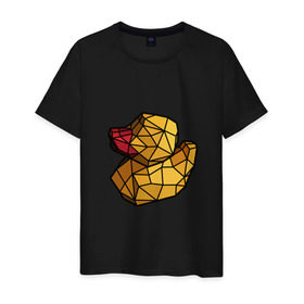 Мужская футболка хлопок с принтом Геометрическая уточка , 100% хлопок | прямой крой, круглый вырез горловины, длина до линии бедер, слегка спущенное плечо. | 3d | bird | duck | geometric | геометрия | птица | утка