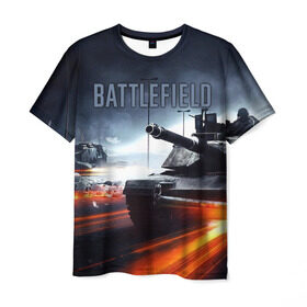 Мужская футболка 3D с принтом BATTLEFIELD , 100% полиэфир | прямой крой, круглый вырез горловины, длина до линии бедер | автомат | битва | битвы | враг | оружия | пистолет | поле | стратегия | тактический | танки | шутер