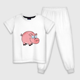 Детская пижама хлопок с принтом Свинка , 100% хлопок |  брюки и футболка прямого кроя, без карманов, на брюках мягкая резинка на поясе и по низу штанин
 | 