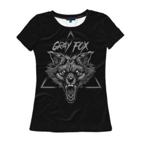 Женская футболка 3D с принтом Серый Лис , 100% полиэфир ( синтетическое хлопкоподобное полотно) | прямой крой, круглый вырез горловины, длина до линии бедер | fox | gray fox | волк | животное | клыки | лиса | оскал | пасть | серый | фокс