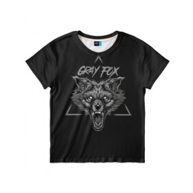 Детская футболка 3D с принтом Серый Лис , 100% гипоаллергенный полиэфир | прямой крой, круглый вырез горловины, длина до линии бедер, чуть спущенное плечо, ткань немного тянется | fox | gray fox | волк | животное | клыки | лиса | оскал | пасть | серый | фокс