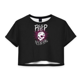 Женская футболка 3D укороченная с принтом Lil Peep. Rest In Peace , 100% полиэстер | круглая горловина, длина футболки до линии талии, рукава с отворотами | лил пип | рэп