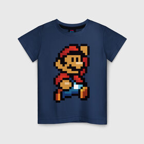 Детская футболка хлопок с принтом Супер Марио , 100% хлопок | круглый вырез горловины, полуприлегающий силуэт, длина до линии бедер | 8 бит | 8bit | 8бит | bit | dendy | game | mario | pixel | super mario | денди | марио | пиксель | супер марио