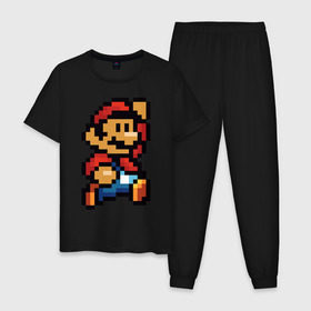 Мужская пижама хлопок с принтом Супер Марио , 100% хлопок | брюки и футболка прямого кроя, без карманов, на брюках мягкая резинка на поясе и по низу штанин
 | 8 бит | 8bit | 8бит | bit | dendy | game | mario | pixel | super mario | денди | марио | пиксель | супер марио