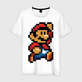 Мужская футболка хлопок с принтом Супер Марио , 100% хлопок | прямой крой, круглый вырез горловины, длина до линии бедер, слегка спущенное плечо. | 8 бит | 8bit | 8бит | bit | dendy | game | mario | pixel | super mario | денди | марио | пиксель | супер марио