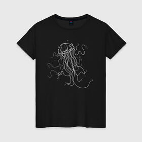 Женская футболка хлопок с принтом Белая медуза векторный рисунок , 100% хлопок | прямой крой, круглый вырез горловины, длина до линии бедер, слегка спущенное плечо | art | medusa | vector | абстракция | вектор | медуза | щупальца