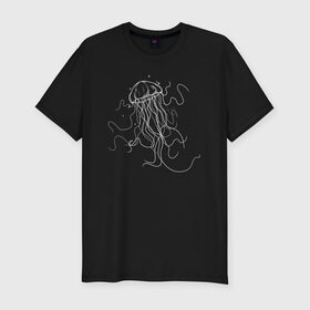 Мужская футболка премиум с принтом Белая медуза векторный рисунок , 92% хлопок, 8% лайкра | приталенный силуэт, круглый вырез ворота, длина до линии бедра, короткий рукав | art | medusa | vector | абстракция | вектор | медуза | щупальца
