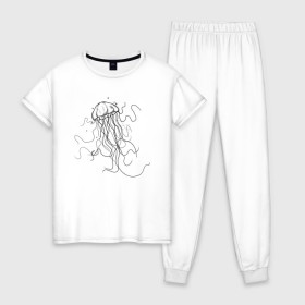 Женская пижама хлопок с принтом Черная медуза векторный рисуно , 100% хлопок | брюки и футболка прямого кроя, без карманов, на брюках мягкая резинка на поясе и по низу штанин | art | meduza | абстракция.vector | вектор | медуза | щупальца