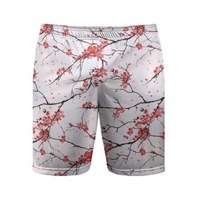 Мужские шорты 3D спортивные с принтом Сакура ,  |  | весна | ветвь | ветка | вишня | куст | кусты | лепестки | сакуры | цветёт | цветы | черешня
