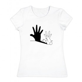 Женская футболка хлопок с принтом Тень кролика , 100% хлопок | прямой крой, круглый вырез горловины, длина до линии бедер, слегка спущенное плечо | 
