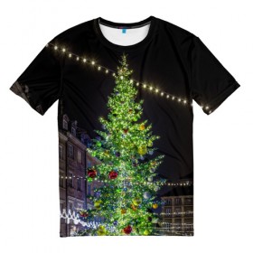 Мужская футболка 3D с принтом Рождественская елка , 100% полиэфир | прямой крой, круглый вырез горловины, длина до линии бедер | Тематика изображения на принте: 