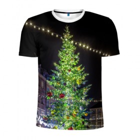Мужская футболка 3D спортивная с принтом Рождественская елка , 100% полиэстер с улучшенными характеристиками | приталенный силуэт, круглая горловина, широкие плечи, сужается к линии бедра | Тематика изображения на принте: 