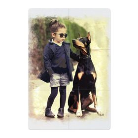 Магнитный плакат 2Х3 с принтом Девочка и доберман , Полимерный материал с магнитным слоем | 6 деталей размером 9*9 см | девочка | доберман | дружба | животные | собака